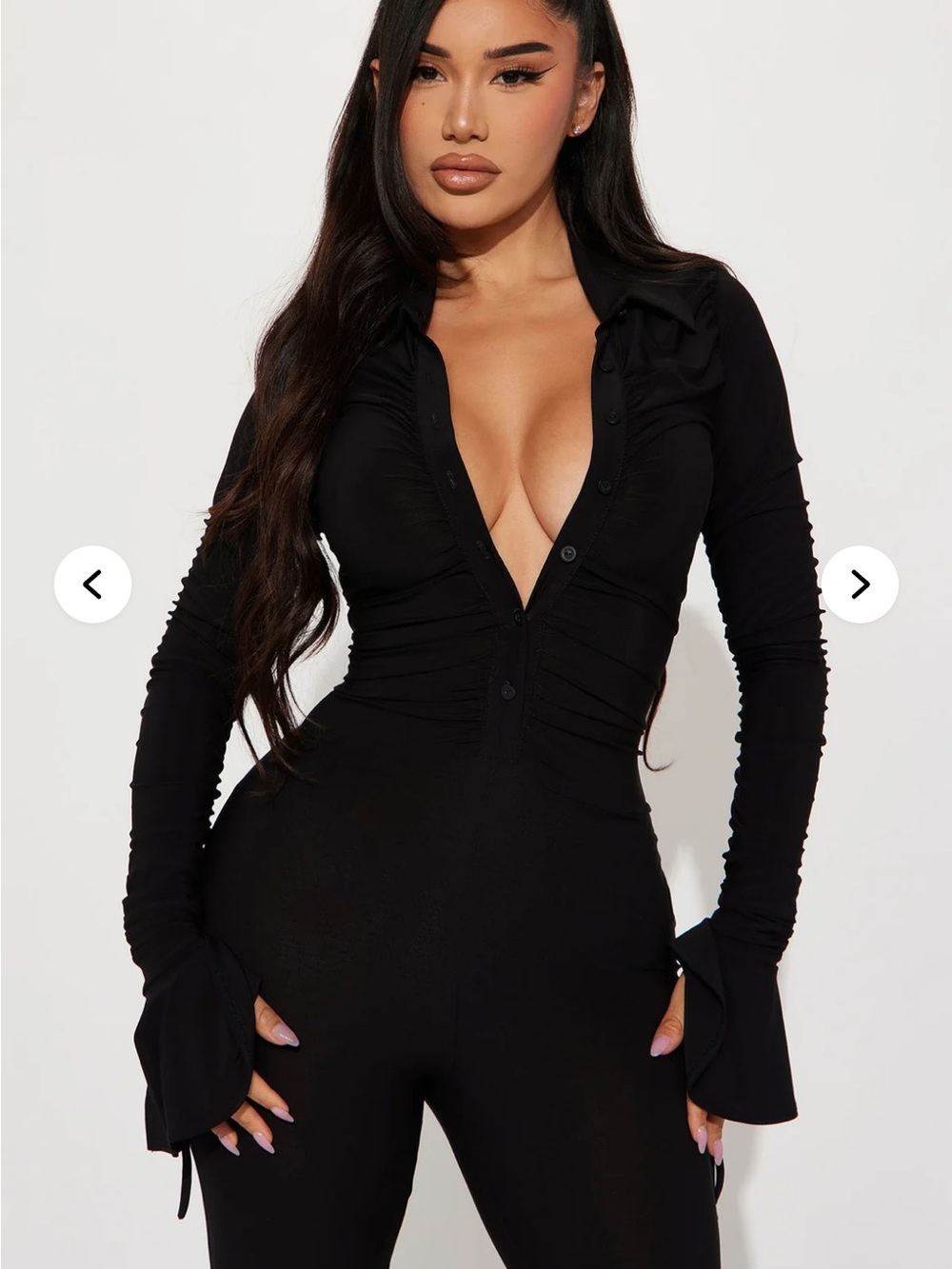 Fashion Nova Black Plunge Button-Down Jumpsuit
